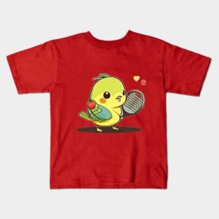 kawaiii cute parrot playing tennis Kids T-Shirt